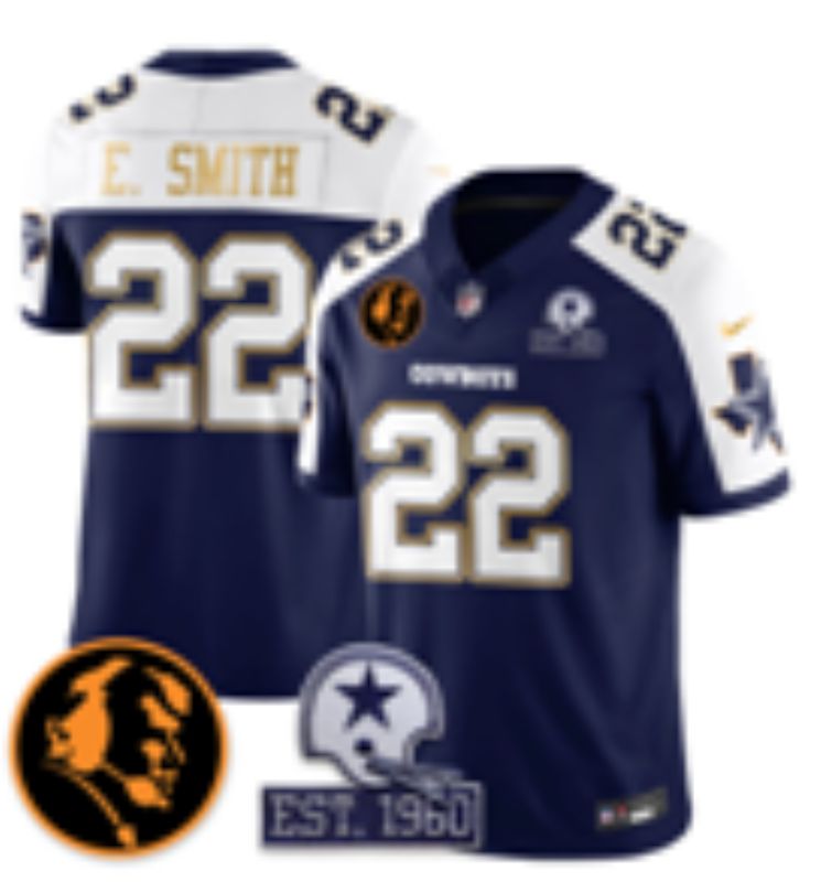 Men 2026 Dallas Cowboys #22 E.Smith Blue Gold 6th generations Nike Limited NFL Jersey style 01